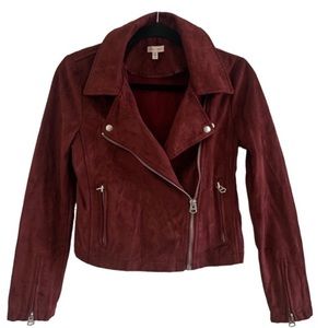 Urban Outfitters silence + noise maroon biker jacket.
